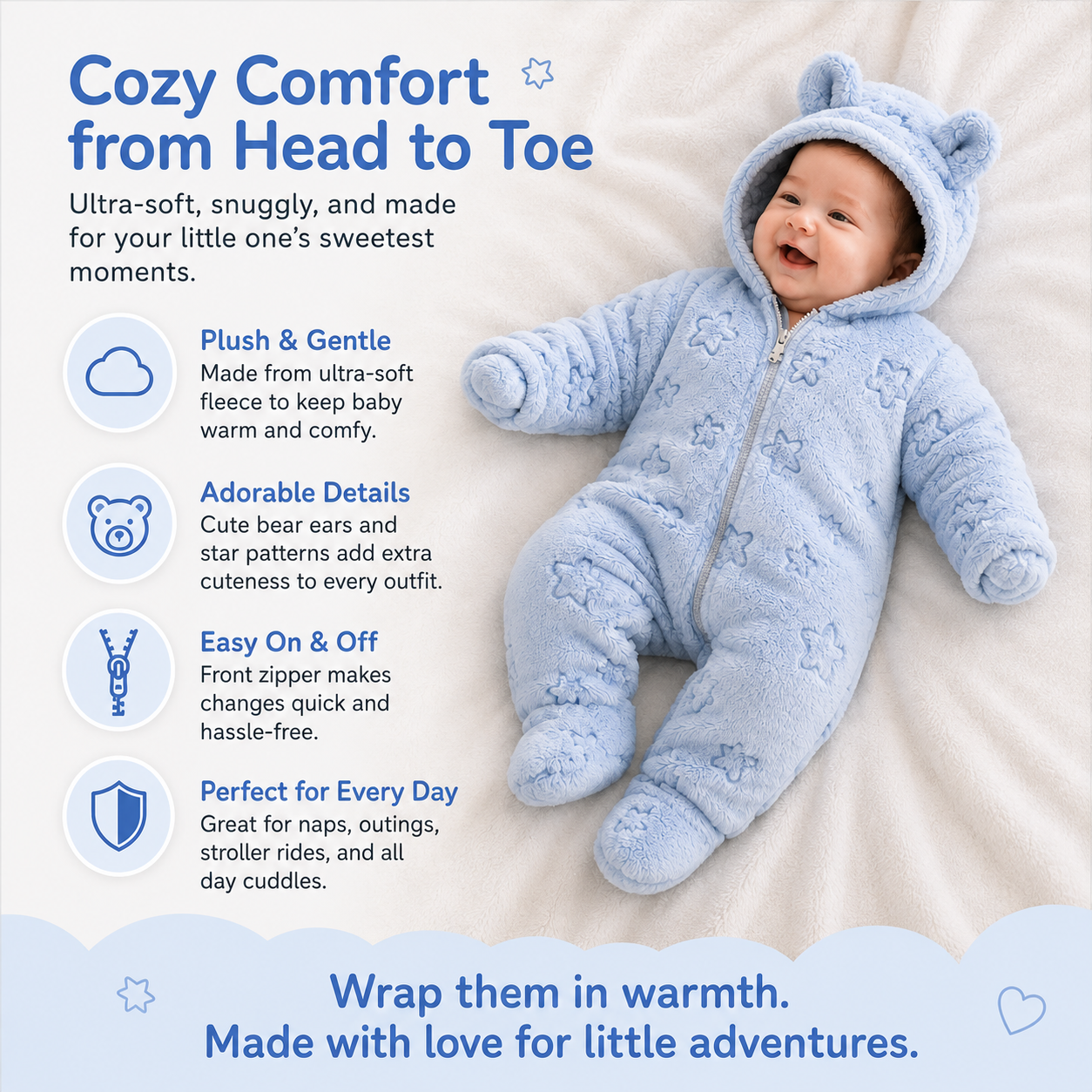 Kids' Plush Jumpsuit Sky Blue