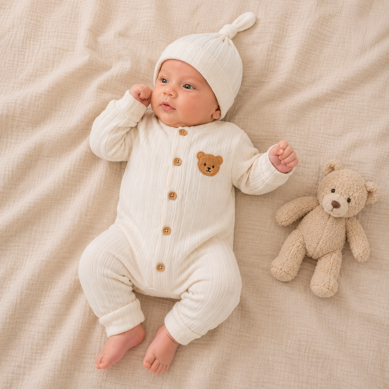 Knitted Bear Romper & Hat Set