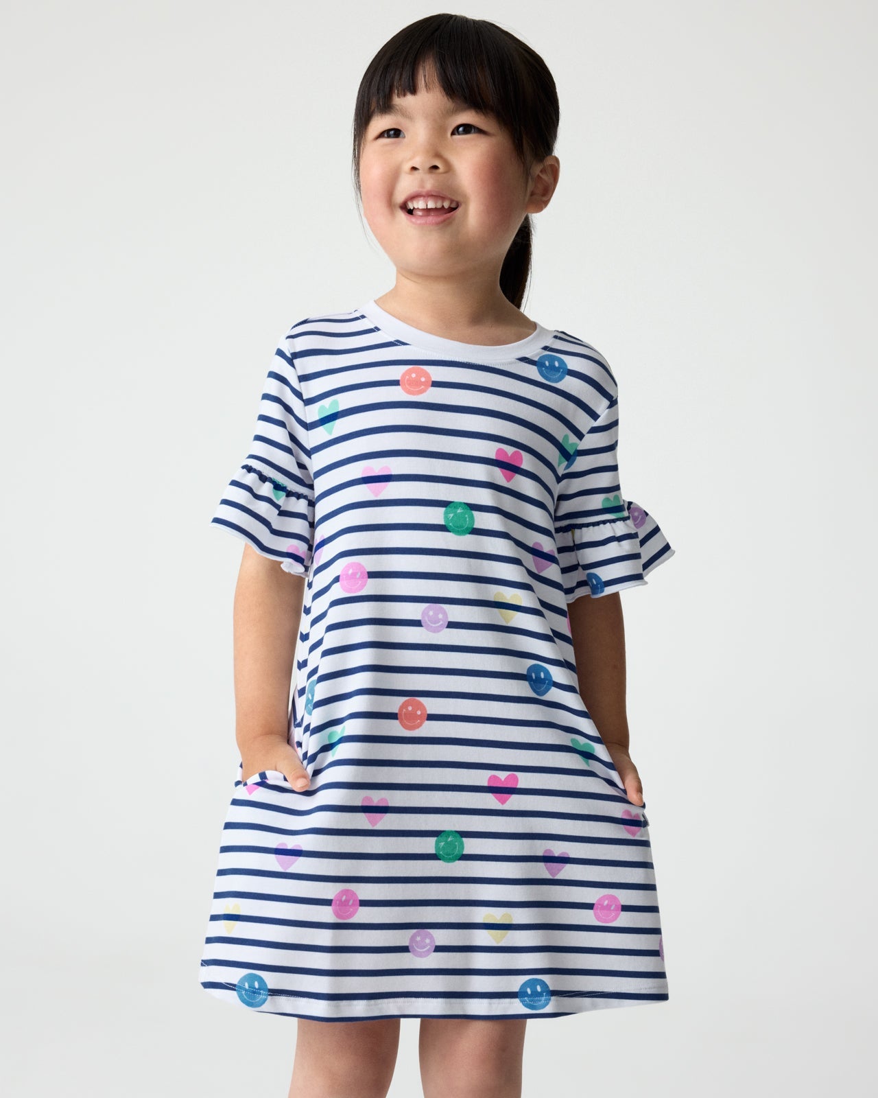 Smiley Stripes Ruffled Shift Dress