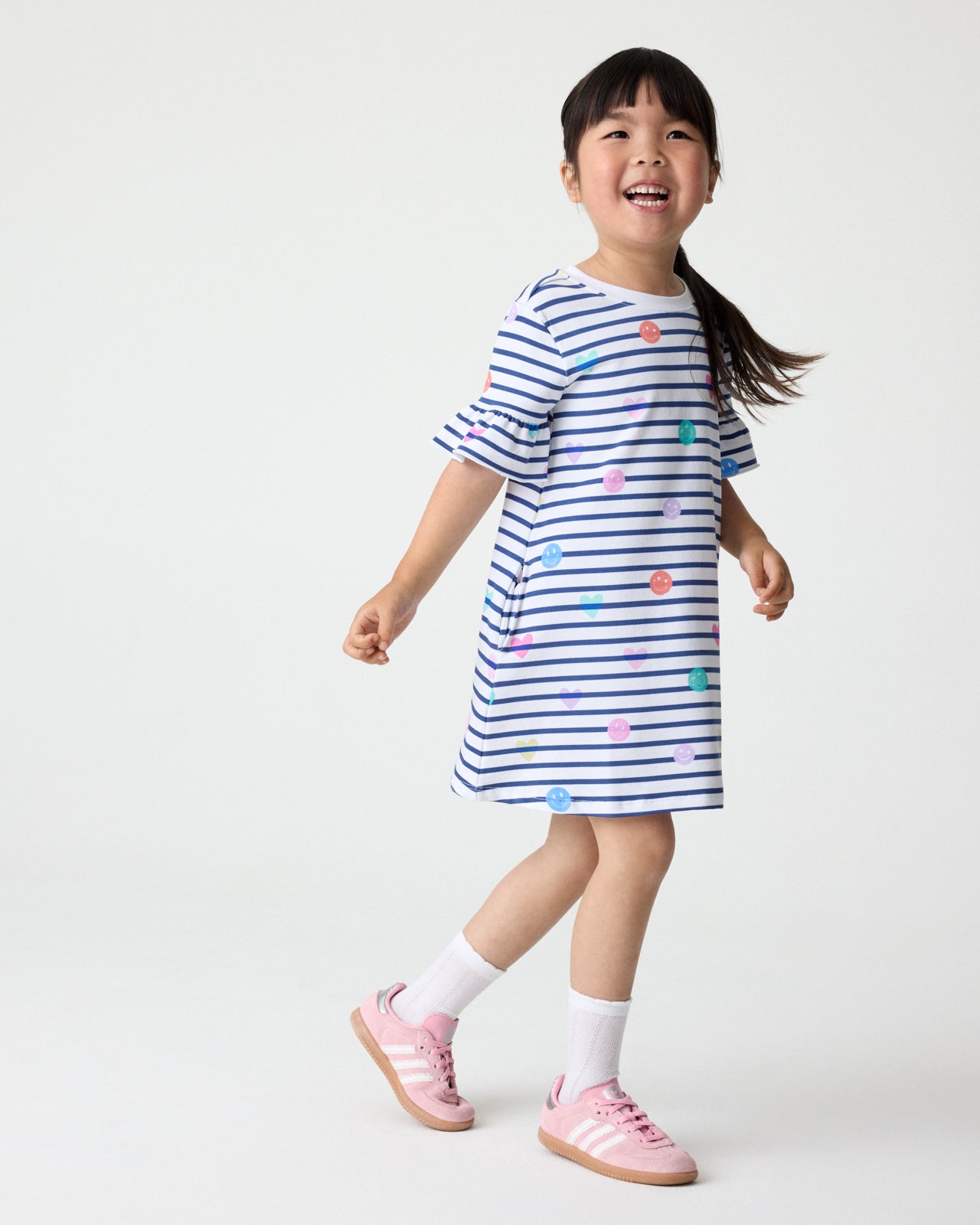 Smiley Stripes Ruffled Shift Dress