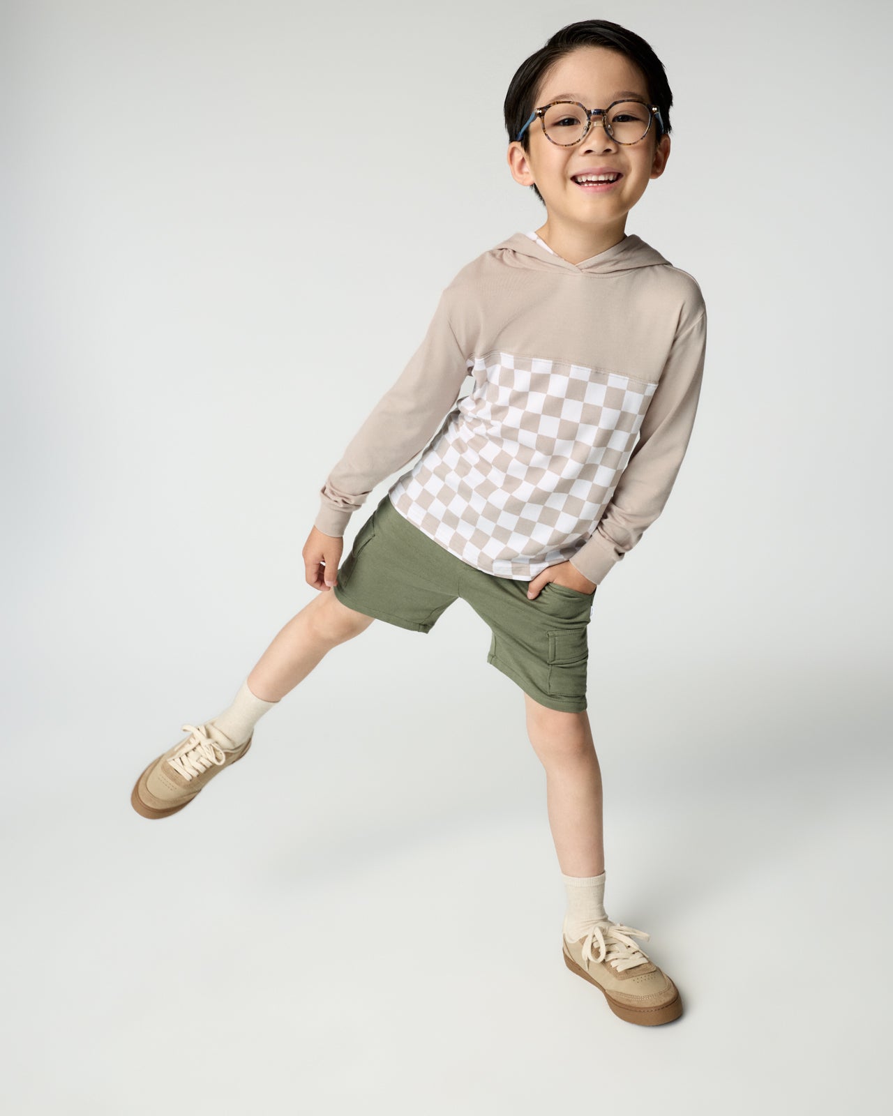 Stone Checks Relaxed Hooded Tee