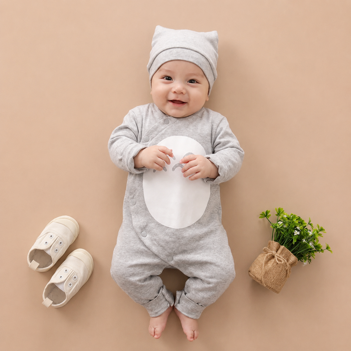 Cozy Baby Jumpsuit & Hat Set