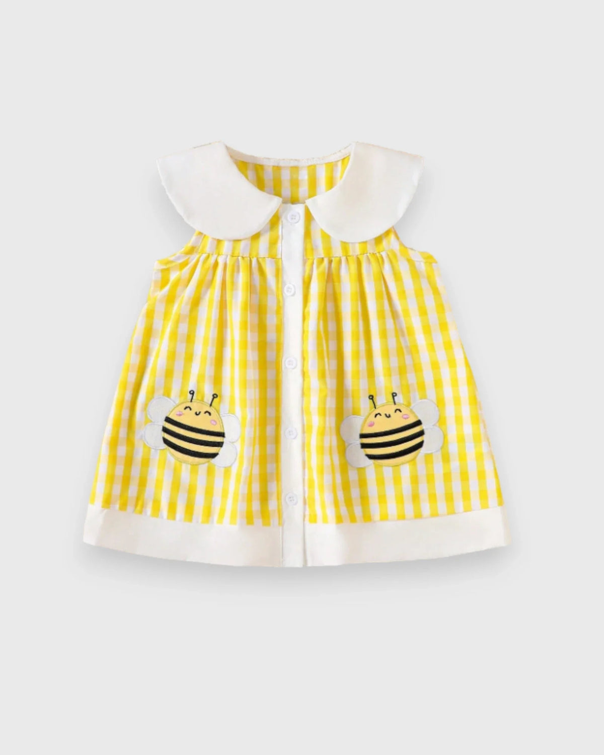 Baby Girl Animal Patch Gingham Collar Dress