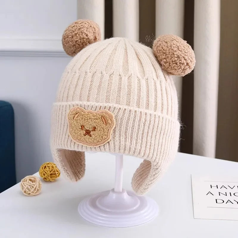Cozy Bear Ear Baby Knit Hat