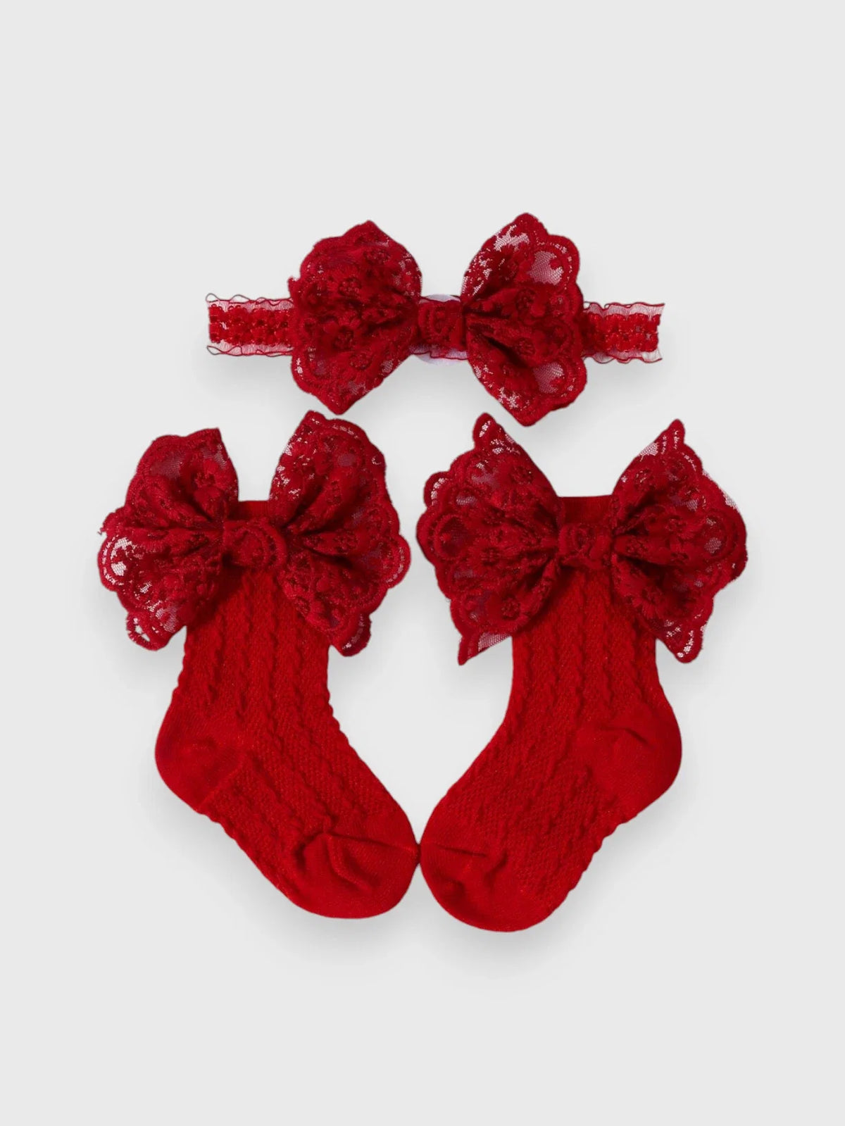 Baby Girl Lace Socks and Bow Headband Set