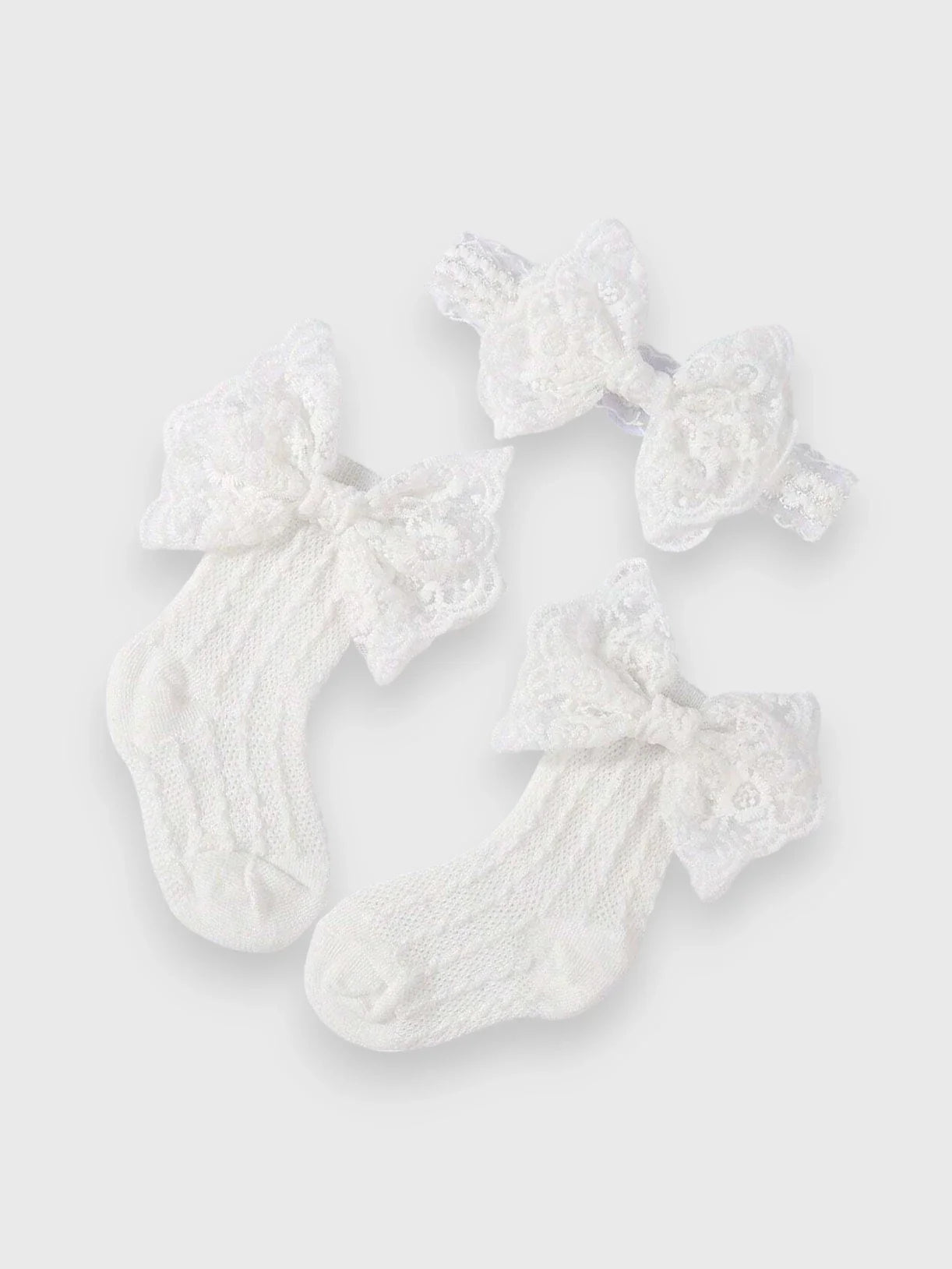 Baby Girl Lace Socks and Bow Headband Set