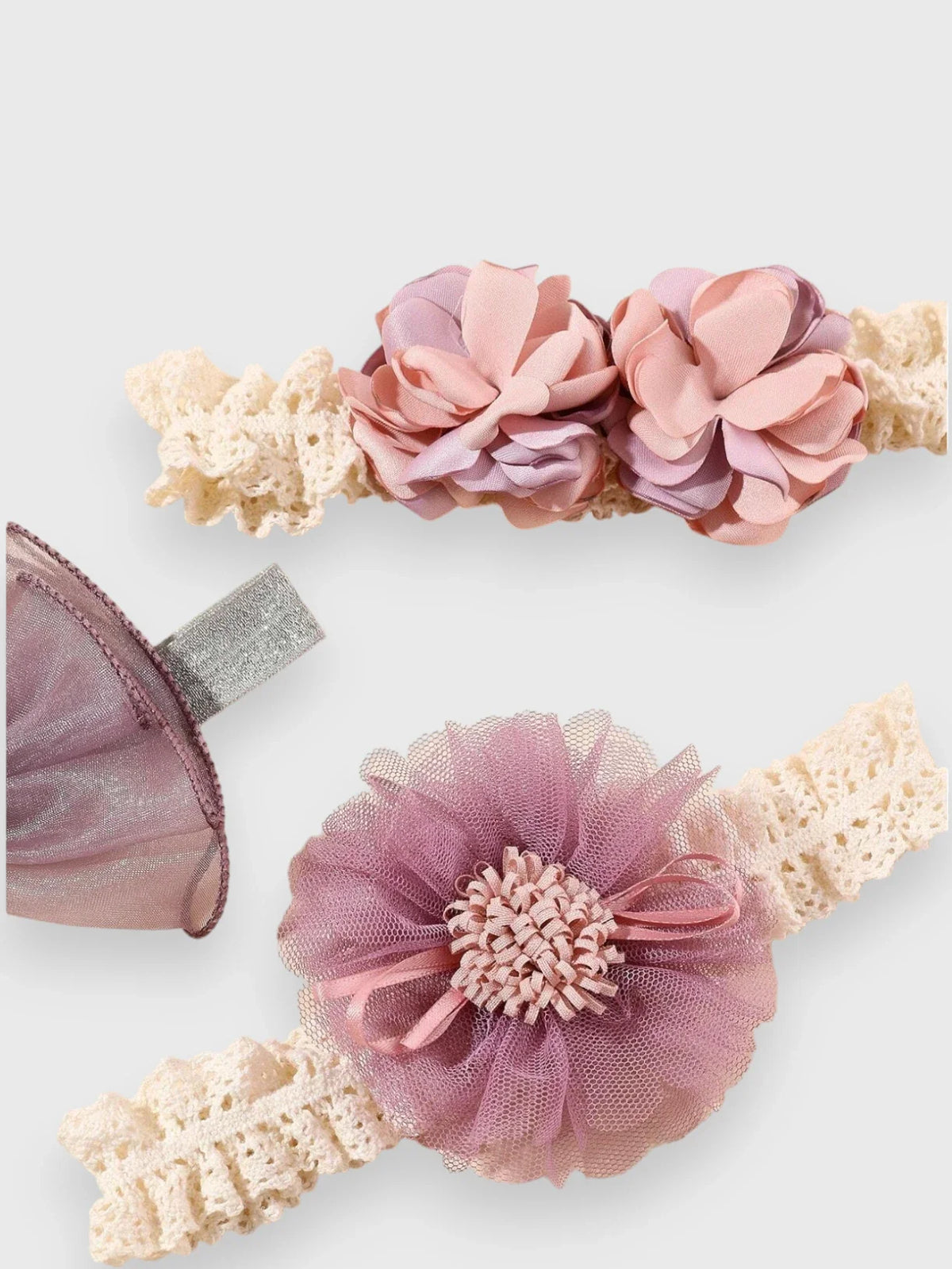 3 Pc Baby Girl Lace & Flower Headband Set