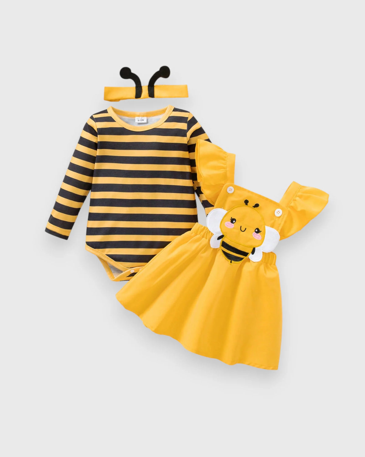 3 Pcs Baby Girl Bee Bodysuit and Overall Dress
