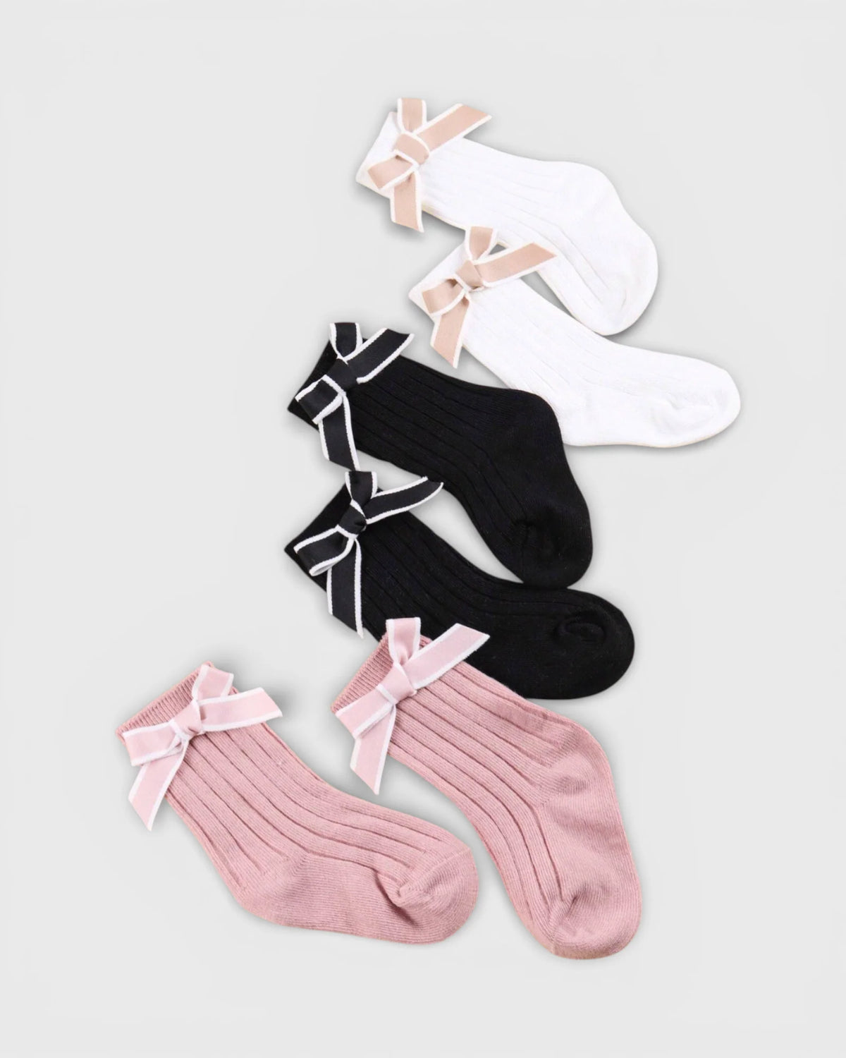 6 Pc Baby Girl Contrast Ribbon Socks and Bow Set