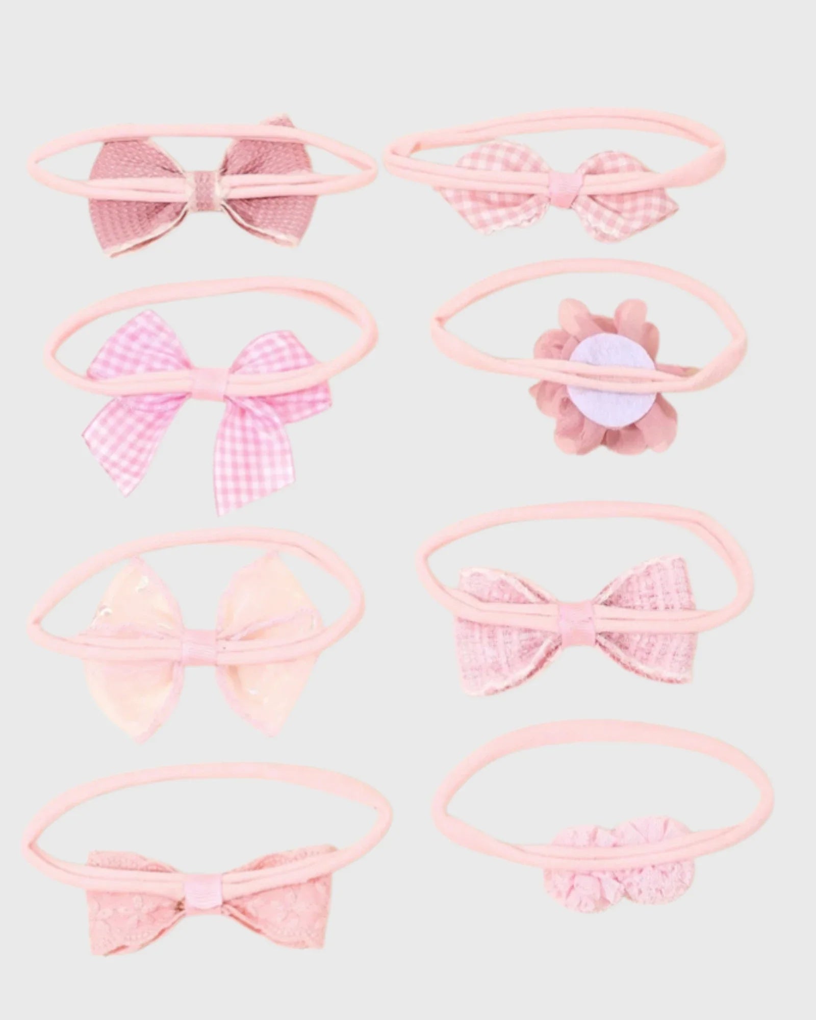 8 Pc Pink Soft Elastic Bow Decor Headband
