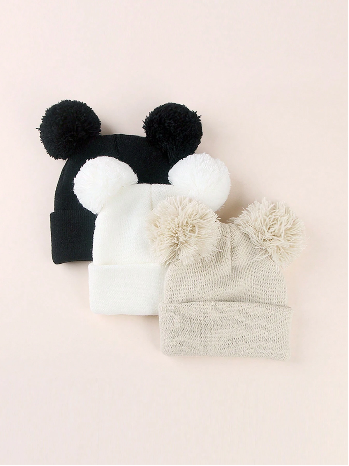 3 Pcs Knit Beanie Toque with Pom Pom Ears
