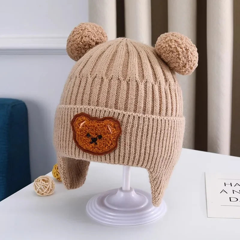 Cozy Bear Ear Baby Knit Hat