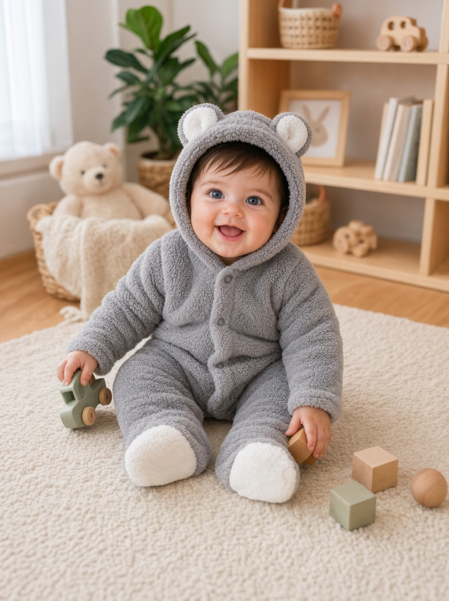 Cozy Bear Baby Romper – Soft & Warm All-in-One