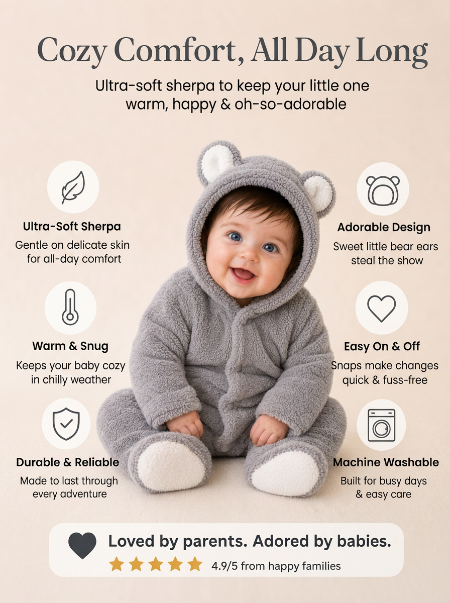 Cozy Bear Baby Romper – Soft & Warm All-in-One