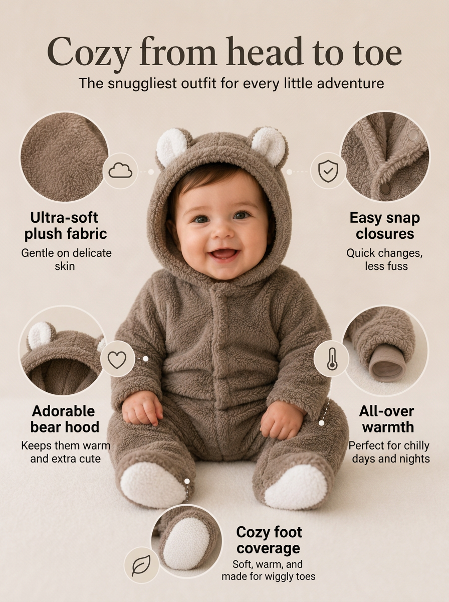 Cozy Bear Baby Romper – Soft & Warm All-in-One