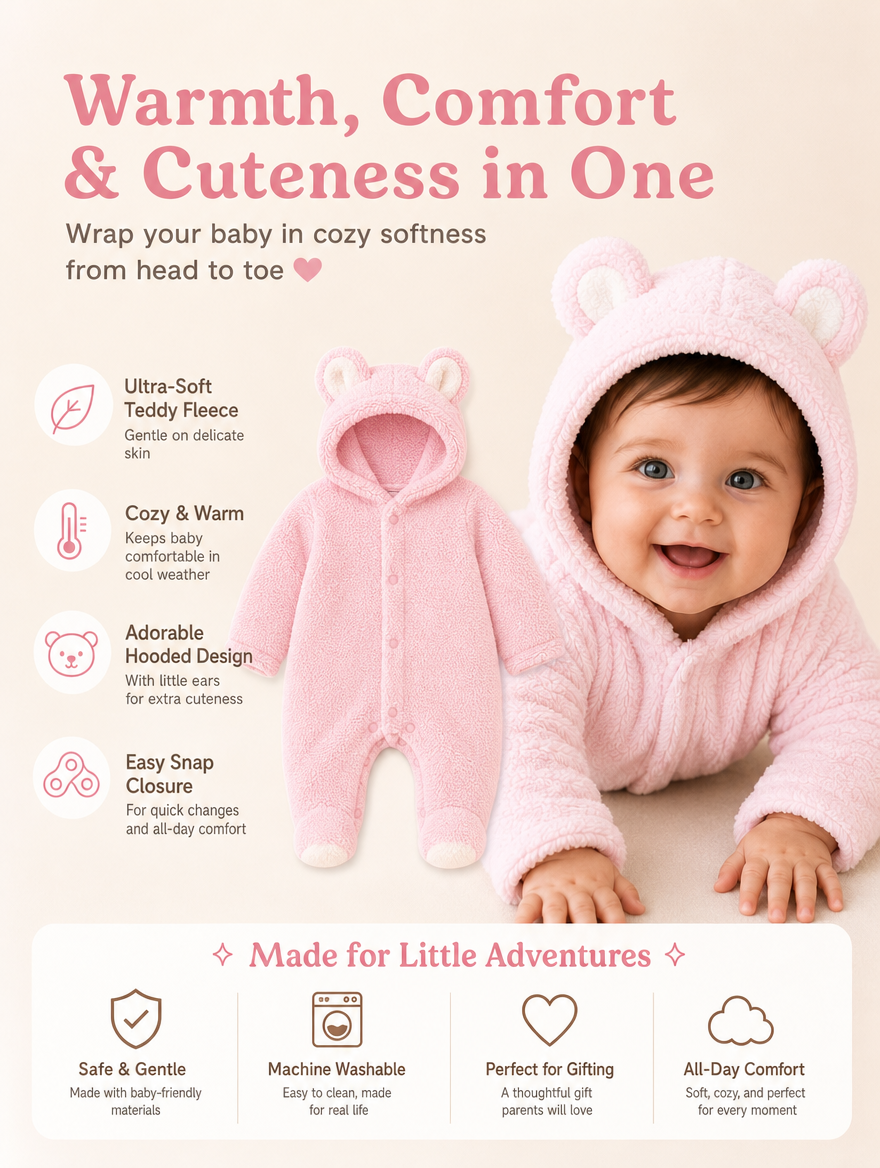 Cozy Bear Baby Romper – Soft & Warm All-in-One