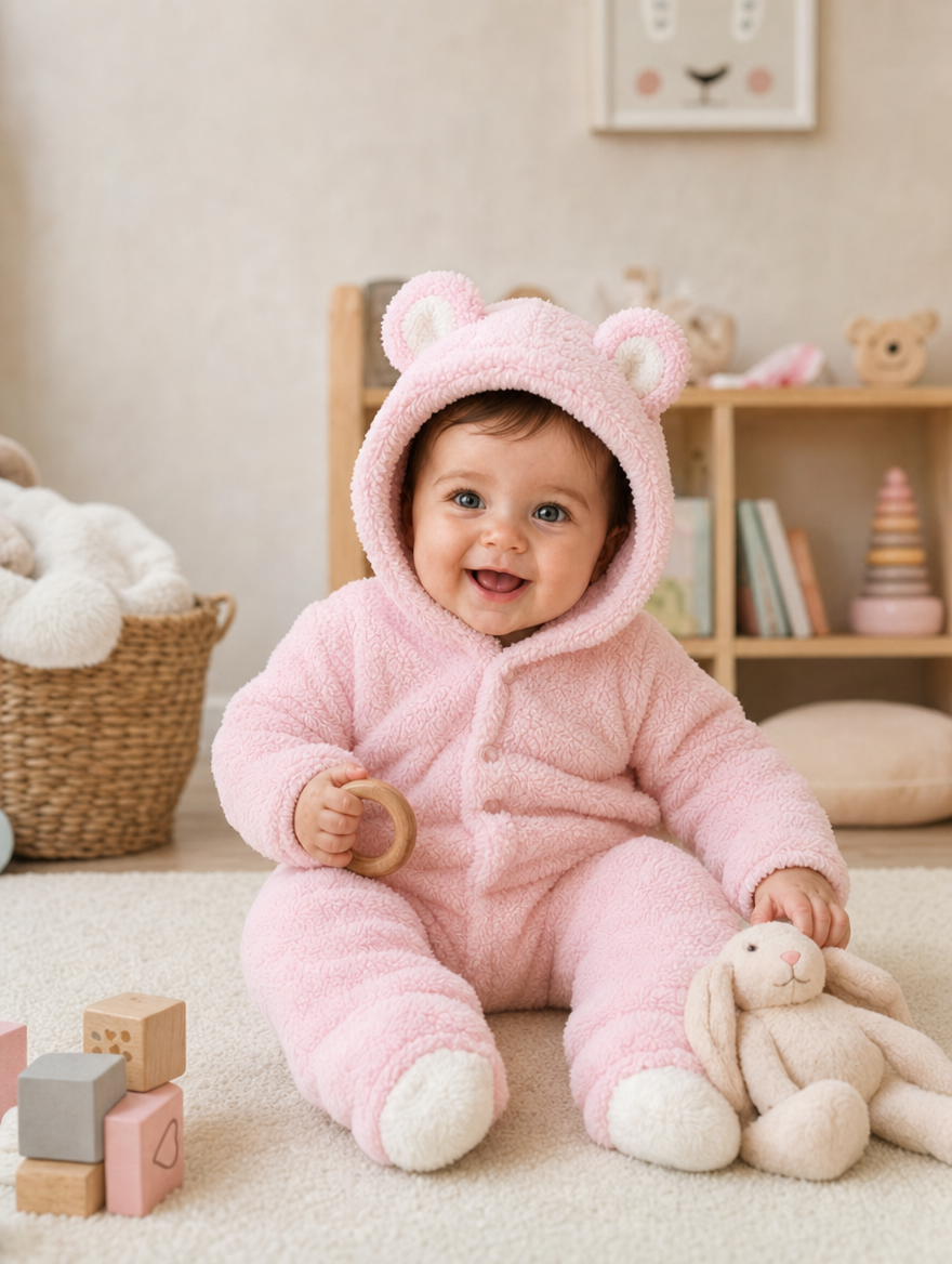 Cozy Bear Baby Romper – Soft & Warm All-in-One