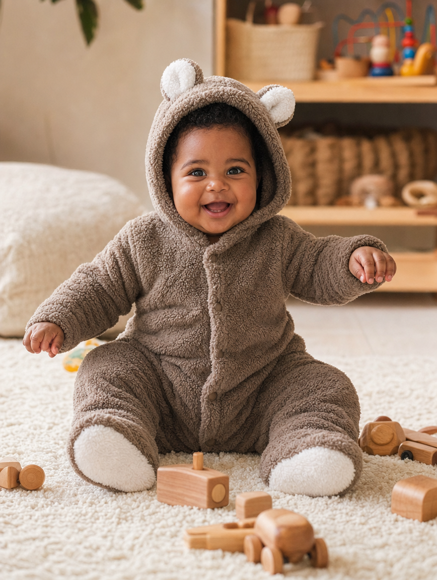 Cozy Bear Baby Romper – Soft & Warm All-in-One