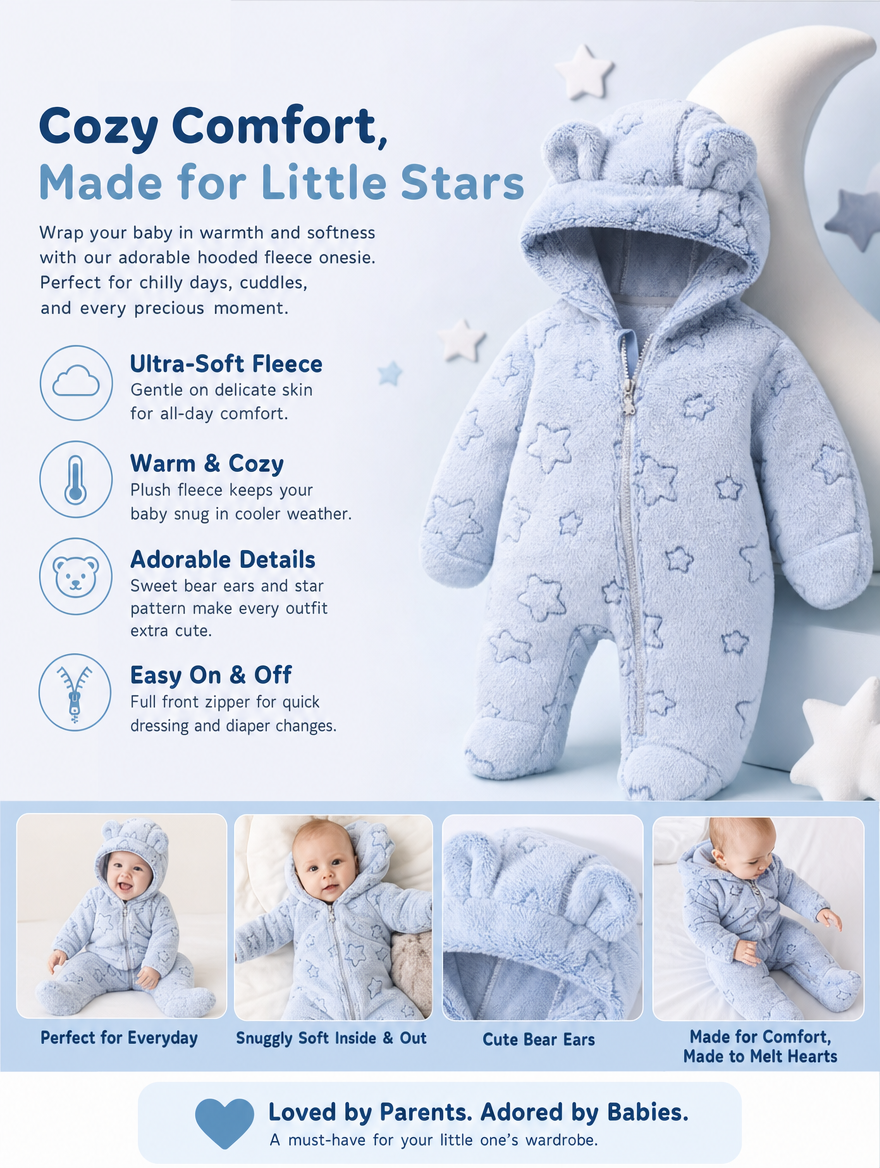 Kids' Plush Jumpsuit Sky Blue/Dark Blue/Pink