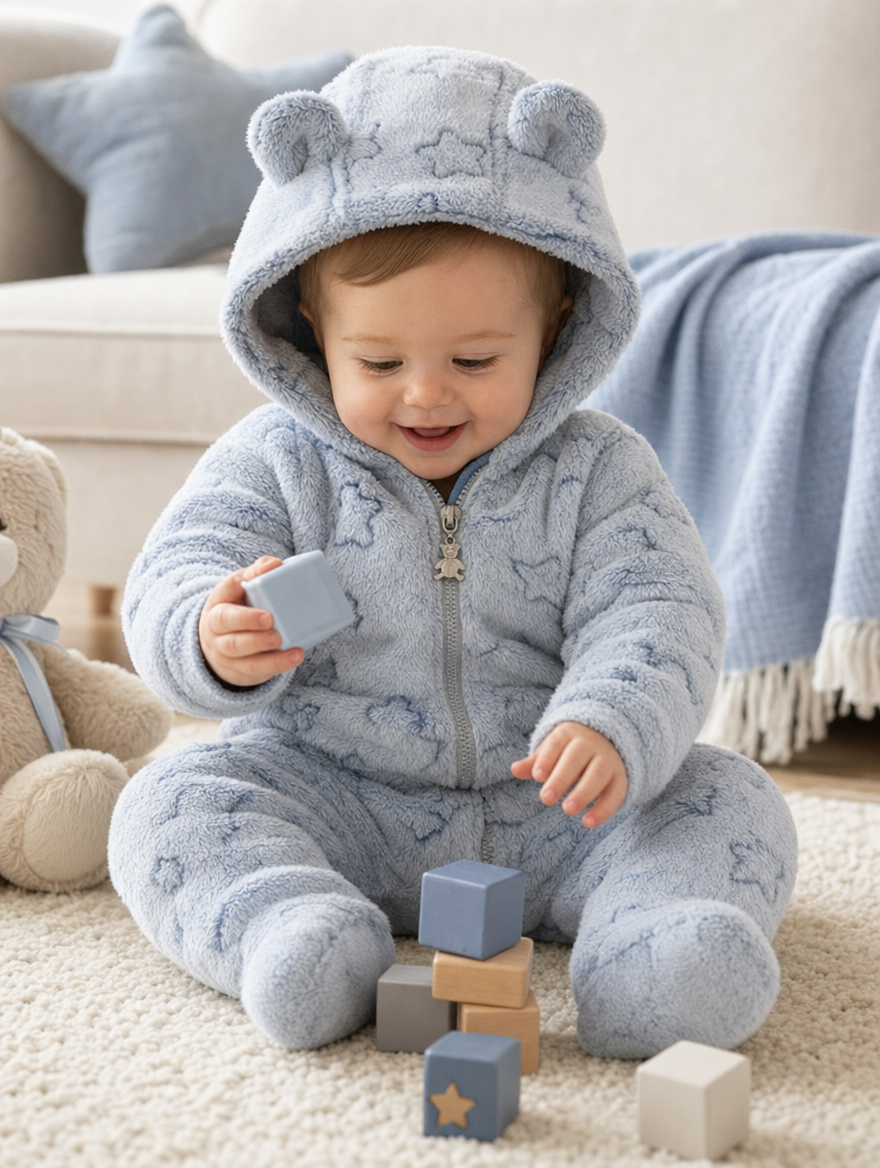 Kids' Plush Jumpsuit Sky Blue/Dark Blue/Pink