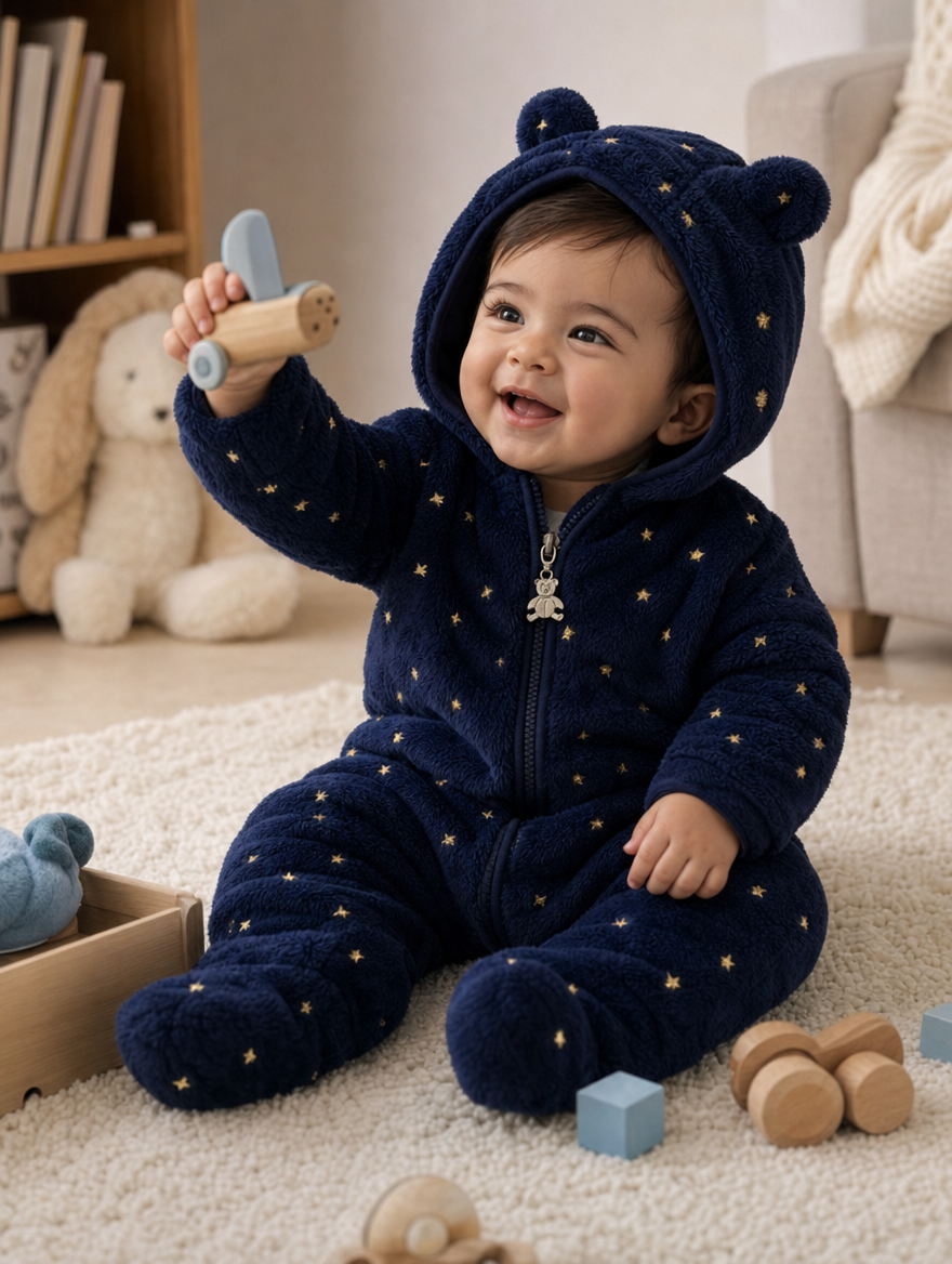 Kids' Plush Jumpsuit Sky Blue/Dark Blue/Pink