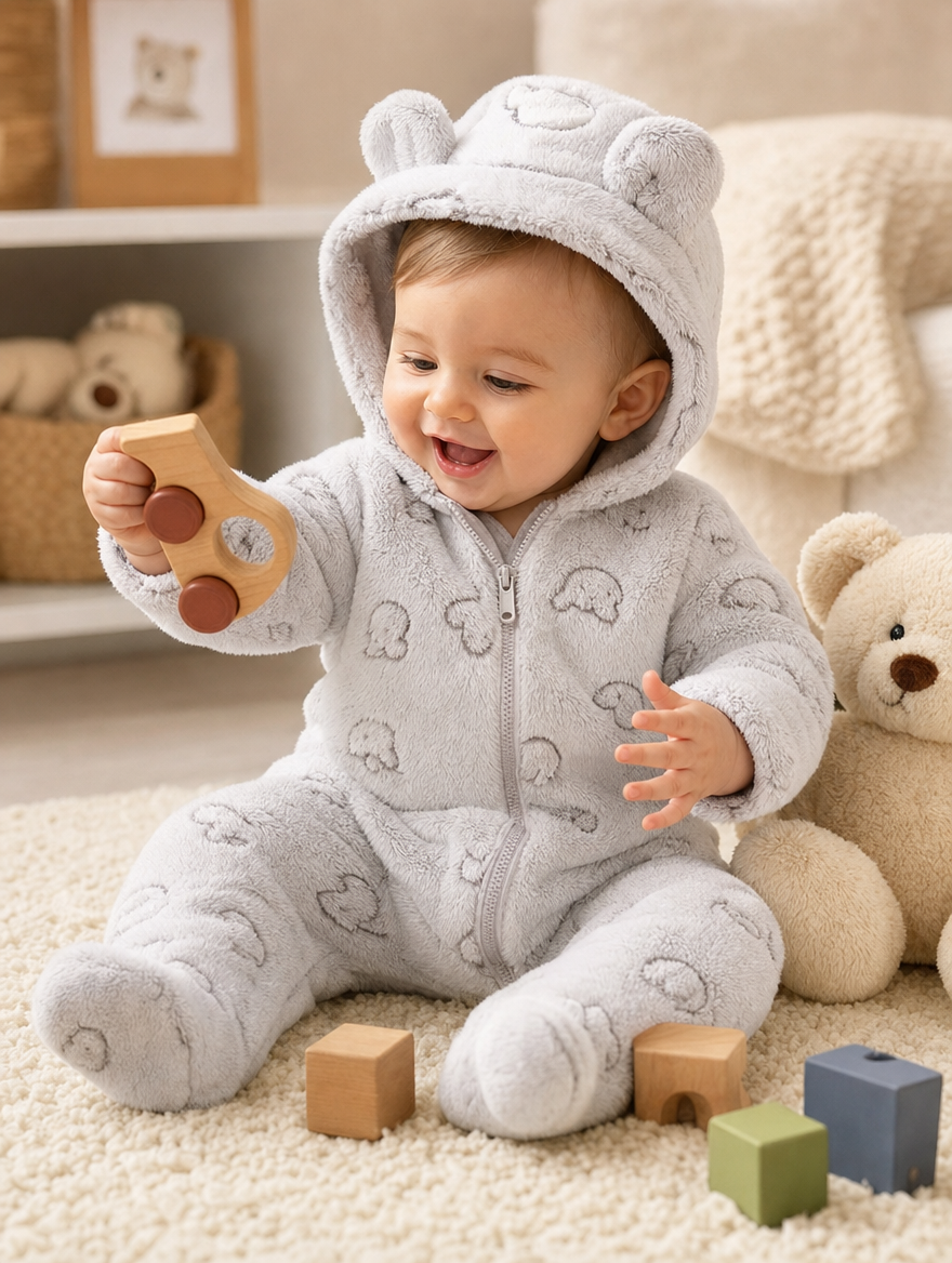 Kids' Plush Jumpsuit Sky Blue/Dark Blue/Pink
