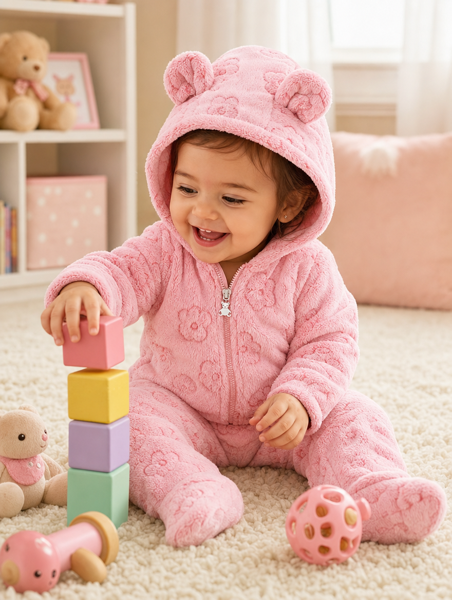 Kids' Plush Jumpsuit Sky Blue/Dark Blue/Pink