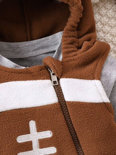 2 Piece baby Boy American Football Fleece hooded bodysuit